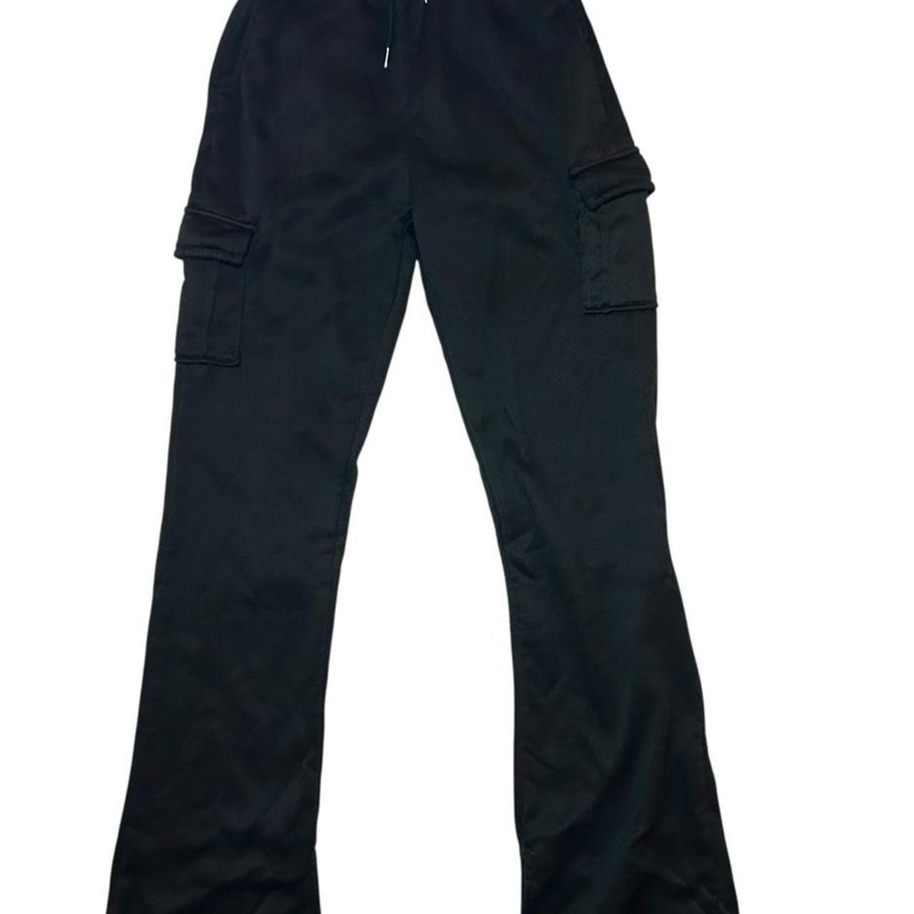 Flare Cargo Sweatpants Black Fleece Lined Techwear Gorpcore M/L